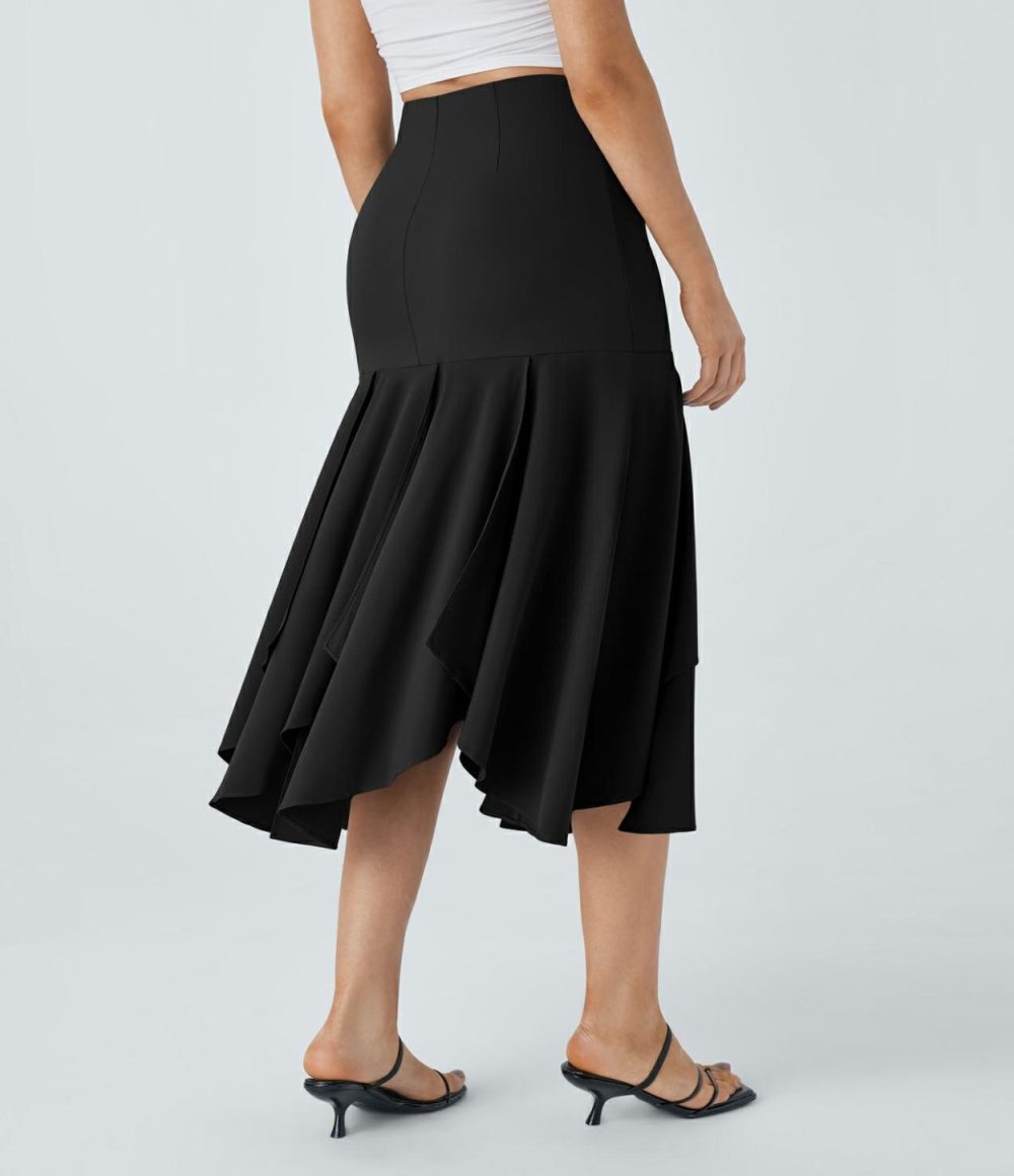 Breezeful™ High Waisted Asymmetric Split Hem 2-in-1 Flowy Quick Dry Casual Skirt  | Womens  Flowy Skirts Clothing Flowy Skirts