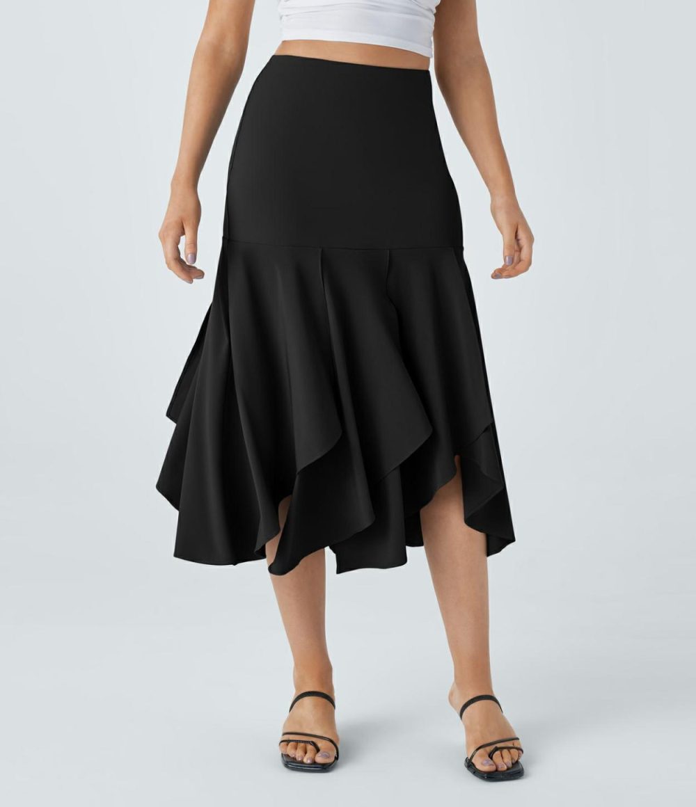 Breezeful™ High Waisted Asymmetric Split Hem 2-in-1 Flowy Quick Dry Casual Skirt  | Womens  Flowy Skirts Clothing Flowy Skirts