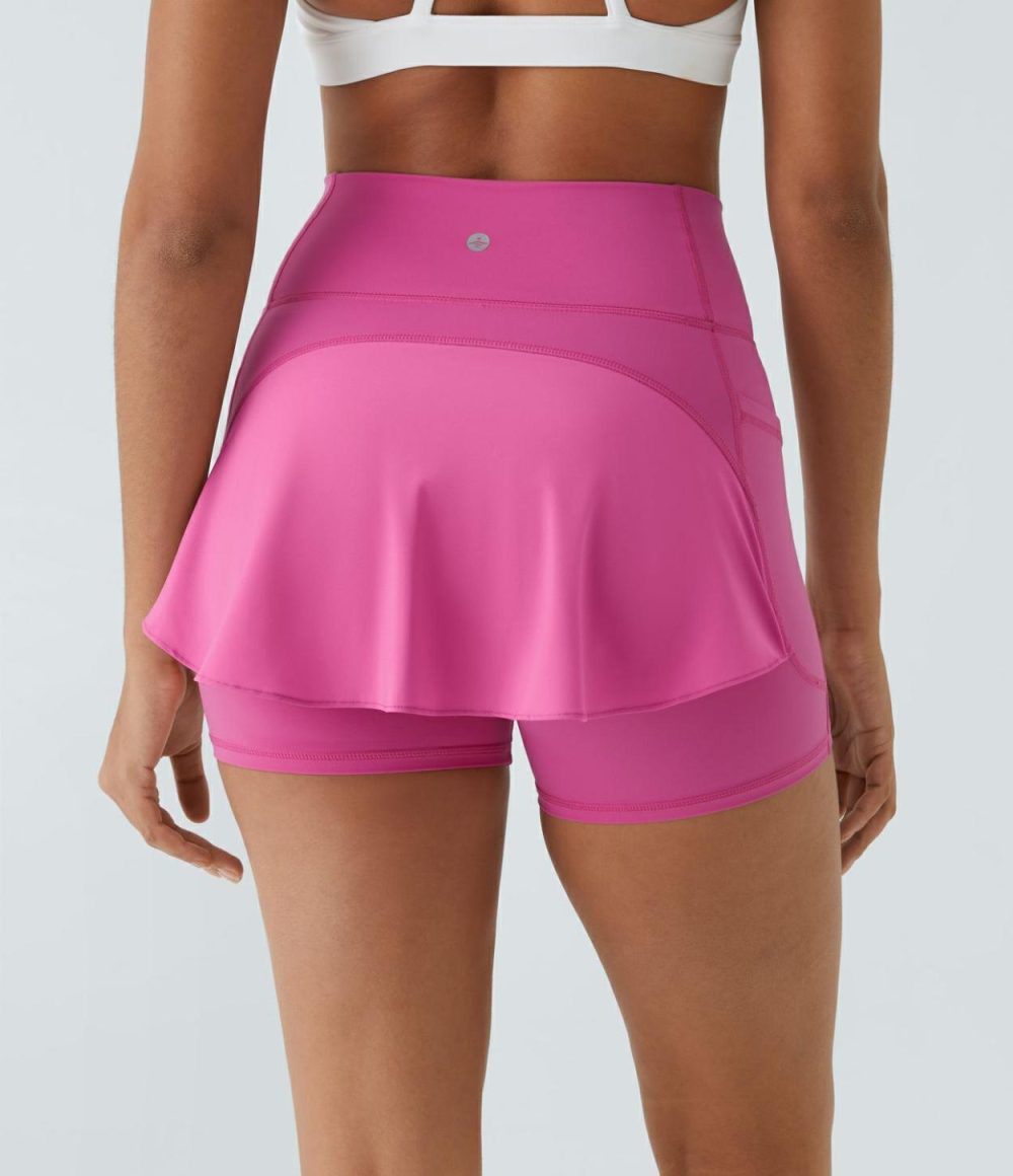 Breezeful™ High Waisted Crossover Side Pocket Back Flare Quick Dry Yoga Shorts  | Womens  Crossover Shorts Clothing Crossover Shorts