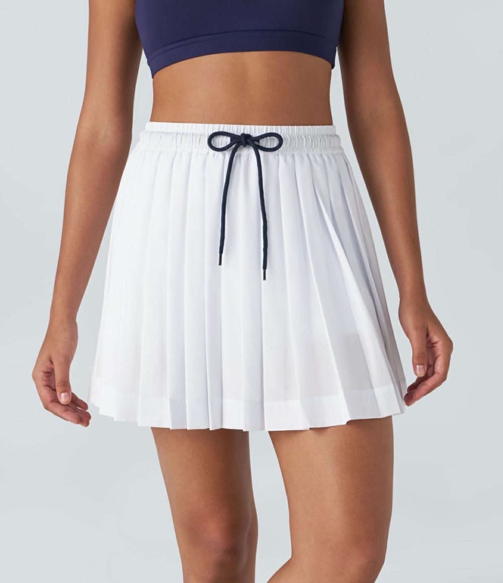 Breezeful™ High Waisted Drawstring 2-in-1 Side Pocket Pleated Quick Dry Mini Tennis Skirt  | Womens  Mini Skirts Clothing Mini Skirts