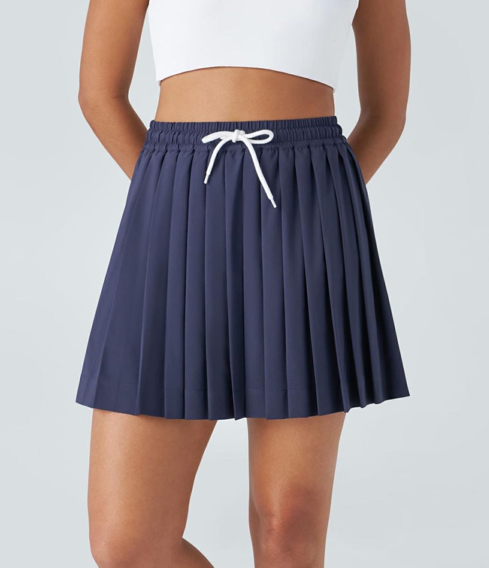 Breezeful™ High Waisted Drawstring 2-in-1 Side Pocket Pleated Quick Dry Mini Tennis Skirt  | Womens  Mini Skirts Clothing Mini Skirts