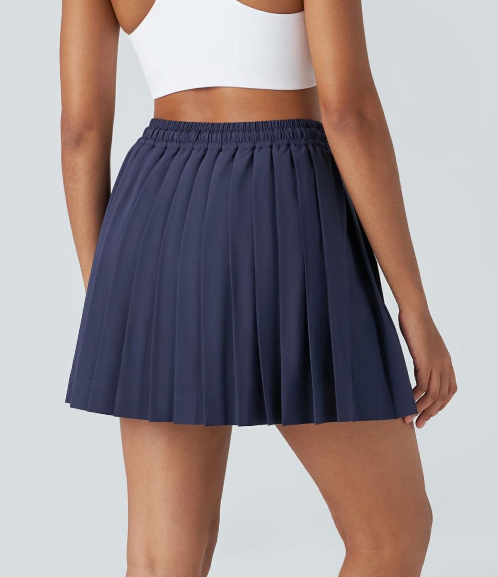 Breezeful™ High Waisted Drawstring 2-in-1 Side Pocket Pleated Quick Dry Mini Tennis Skirt  | Womens  Mini Skirts Clothing Mini Skirts