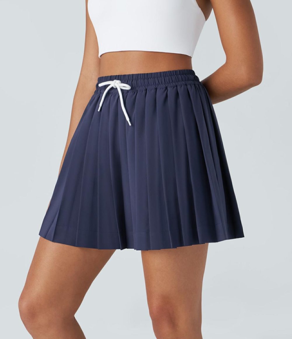 Breezeful™ High Waisted Drawstring 2-in-1 Side Pocket Pleated Quick Dry Mini Tennis Skirt  | Womens  Mini Skirts Clothing Mini Skirts