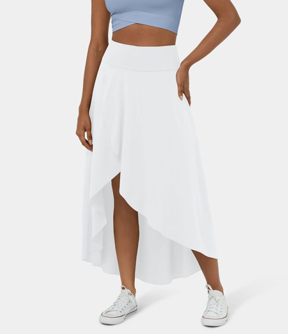 Breezeful™ High Waisted High Low Ruffle 2-in-1 Flowy Quick Dry Casual Regular Maxi Skirt  | Womens  2-in-1 Skorts 2-in-1 Skorts 2-in-1 Skorts