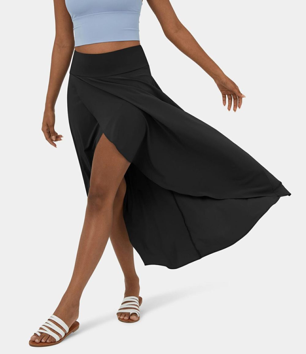 Breezeful™ High Waisted High Low Ruffle 2-in-1 Flowy Quick Dry Casual Regular Maxi Skirt  | Womens  2-in-1 Skorts 2-in-1 Skorts 2-in-1 Skorts