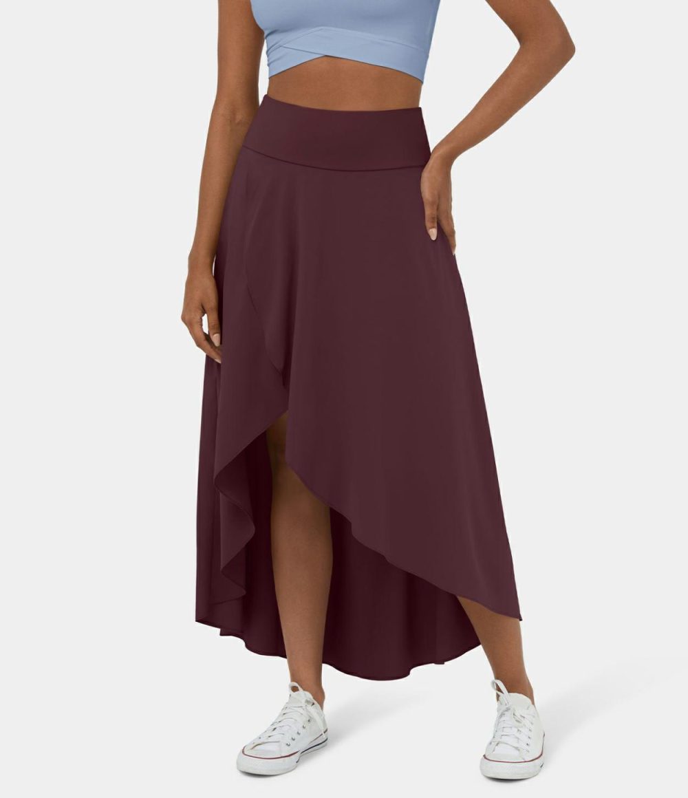 Breezeful™ High Waisted High Low Ruffle 2-in-1 Flowy Quick Dry Casual Regular Maxi Skirt  | Womens  2-in-1 Skorts 2-in-1 Skorts 2-in-1 Skorts