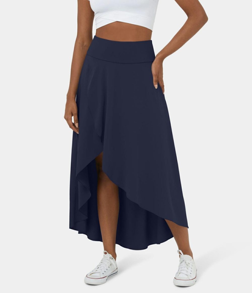 Breezeful™ High Waisted High Low Ruffle 2-in-1 Flowy Quick Dry Casual Regular Maxi Skirt  | Womens  2-in-1 Skorts 2-in-1 Skorts 2-in-1 Skorts