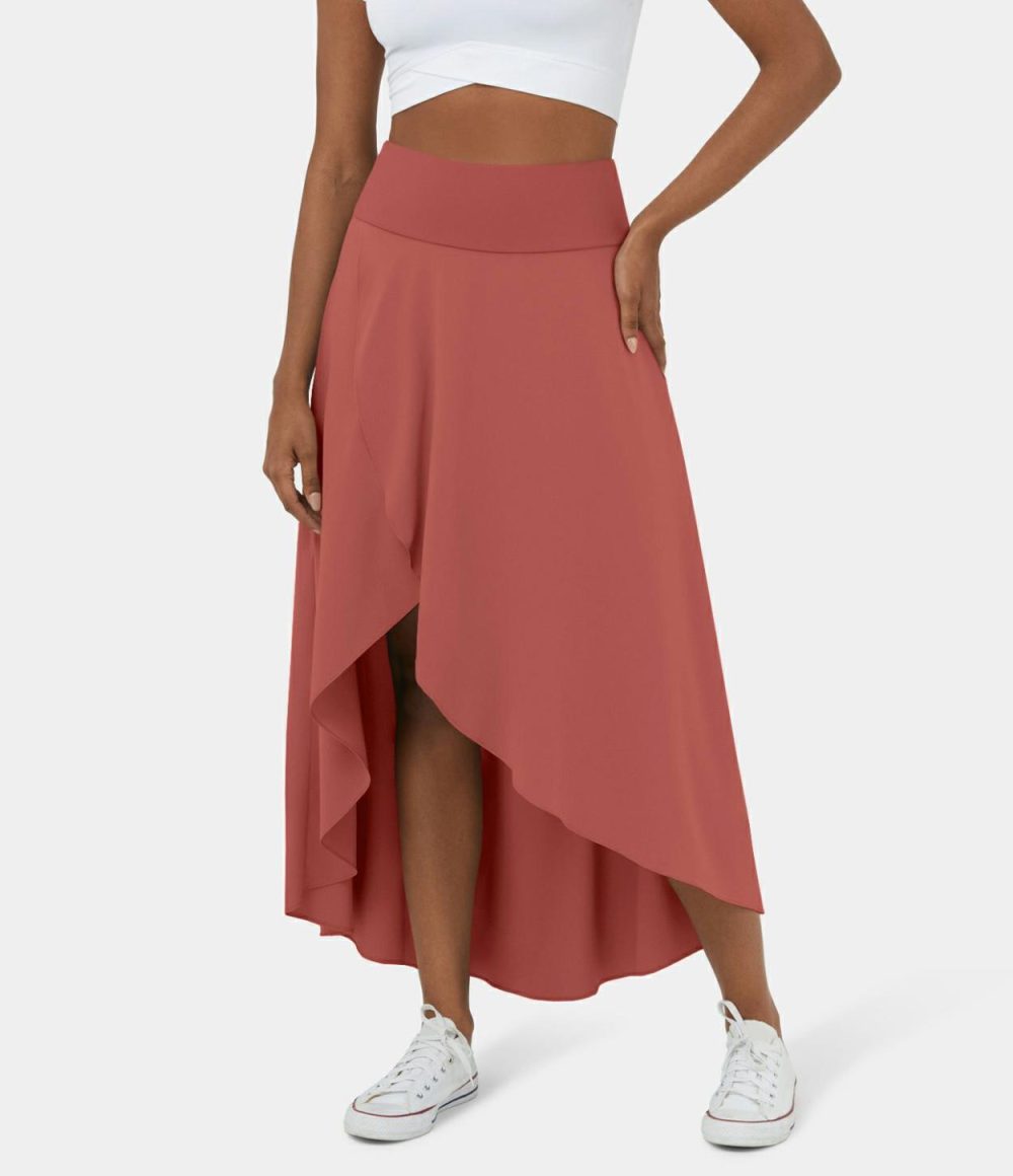 Breezeful™ High Waisted High Low Ruffle 2-in-1 Flowy Quick Dry Casual Regular Maxi Skirt  | Womens  2-in-1 Skorts 2-in-1 Skorts 2-in-1 Skorts