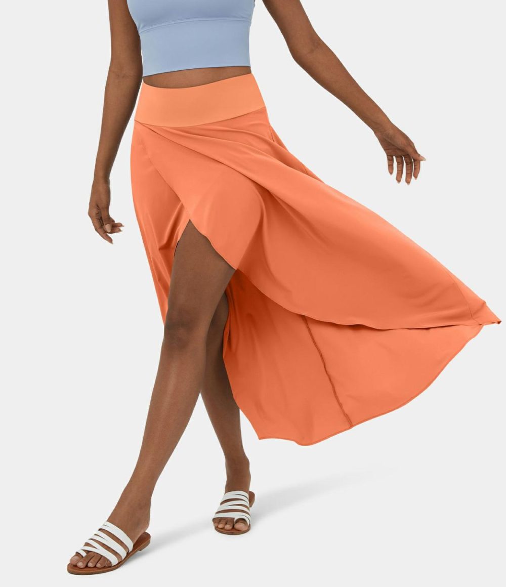 Breezeful™ High Waisted High Low Ruffle 2-in-1 Flowy Quick Dry Casual Regular Maxi Skirt  | Womens  2-in-1 Skorts 2-in-1 Skorts 2-in-1 Skorts