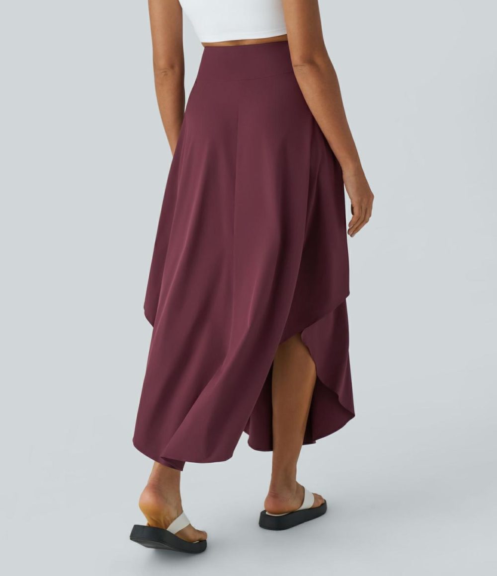 Breezeful™ High Waisted Invisible Zipper Flowy Quick Dry Maxi Casual Skirt  | Womens  Flowy Skirts Clothing Amaranth/Black