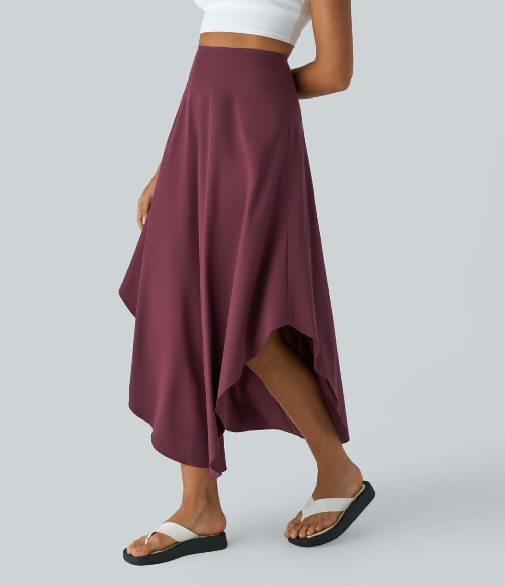 Breezeful™ High Waisted Invisible Zipper Flowy Quick Dry Maxi Casual Skirt  | Womens  Flowy Skirts Clothing Amaranth/Black