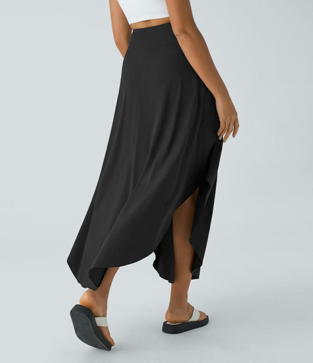 Breezeful™ High Waisted Invisible Zipper Flowy Quick Dry Maxi Casual Skirt  | Womens  Flowy Skirts Clothing Amaranth/Black