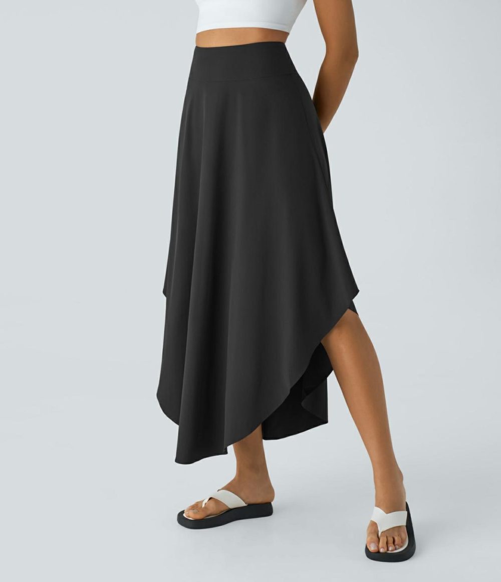 Breezeful™ High Waisted Invisible Zipper Flowy Quick Dry Maxi Casual Skirt  | Womens  Flowy Skirts Clothing Amaranth/Black