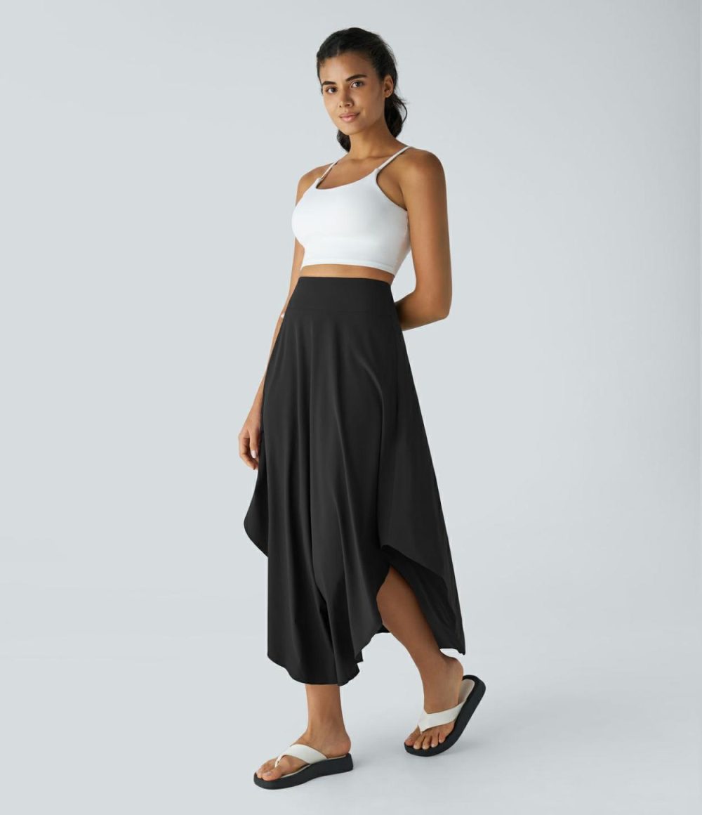 Breezeful™ High Waisted Invisible Zipper Flowy Quick Dry Maxi Casual Skirt  | Womens  Flowy Skirts Clothing Amaranth/Black