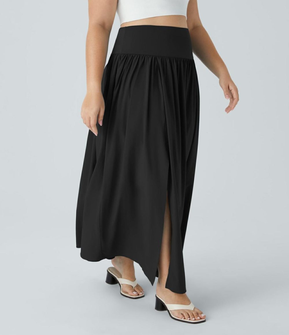 Breezeful™ High Waisted Plicated Split 2-in-1 Flowy Quick Dry Maxi Casual Plus Size Skirt  | Womens  Flowy Skirts Clothing Flowy Skirts