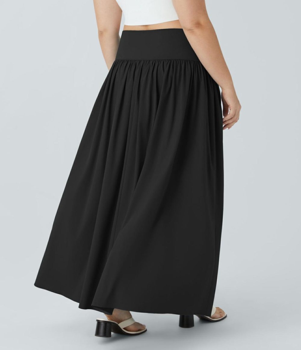 Breezeful™ High Waisted Plicated Split 2-in-1 Flowy Quick Dry Maxi Casual Plus Size Skirt  | Womens  Flowy Skirts Clothing Flowy Skirts