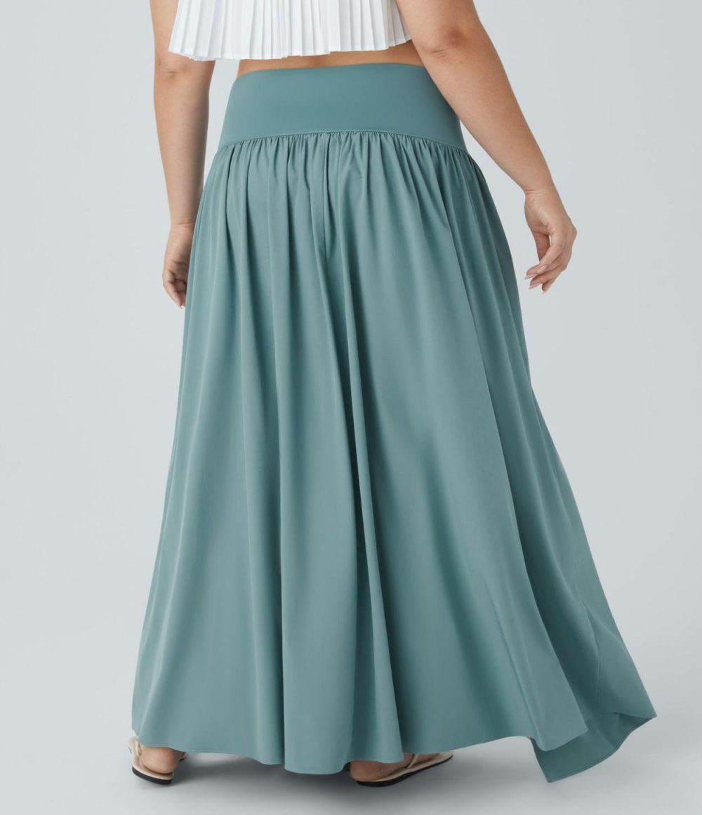 Breezeful™ High Waisted Plicated Split 2-in-1 Flowy Quick Dry Maxi Casual Plus Size Skirt  | Womens  Flowy Skirts Clothing Flowy Skirts