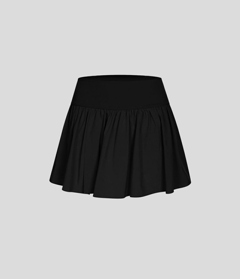 Breezeful™ High Waisted Plicated Split 2-in-1 Flowy Quick Dry Mini Casual Skirt  | Womens  Mini Skirts Clothing Mineral Blue/Black