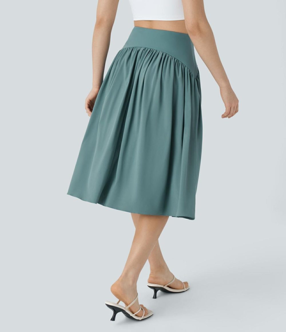 Breezeful™ High Waisted Plicated Split Flowy Quick Dry Midi Resort Skirt  | Womens  Flowy Skirts Clothing Flowy Skirts