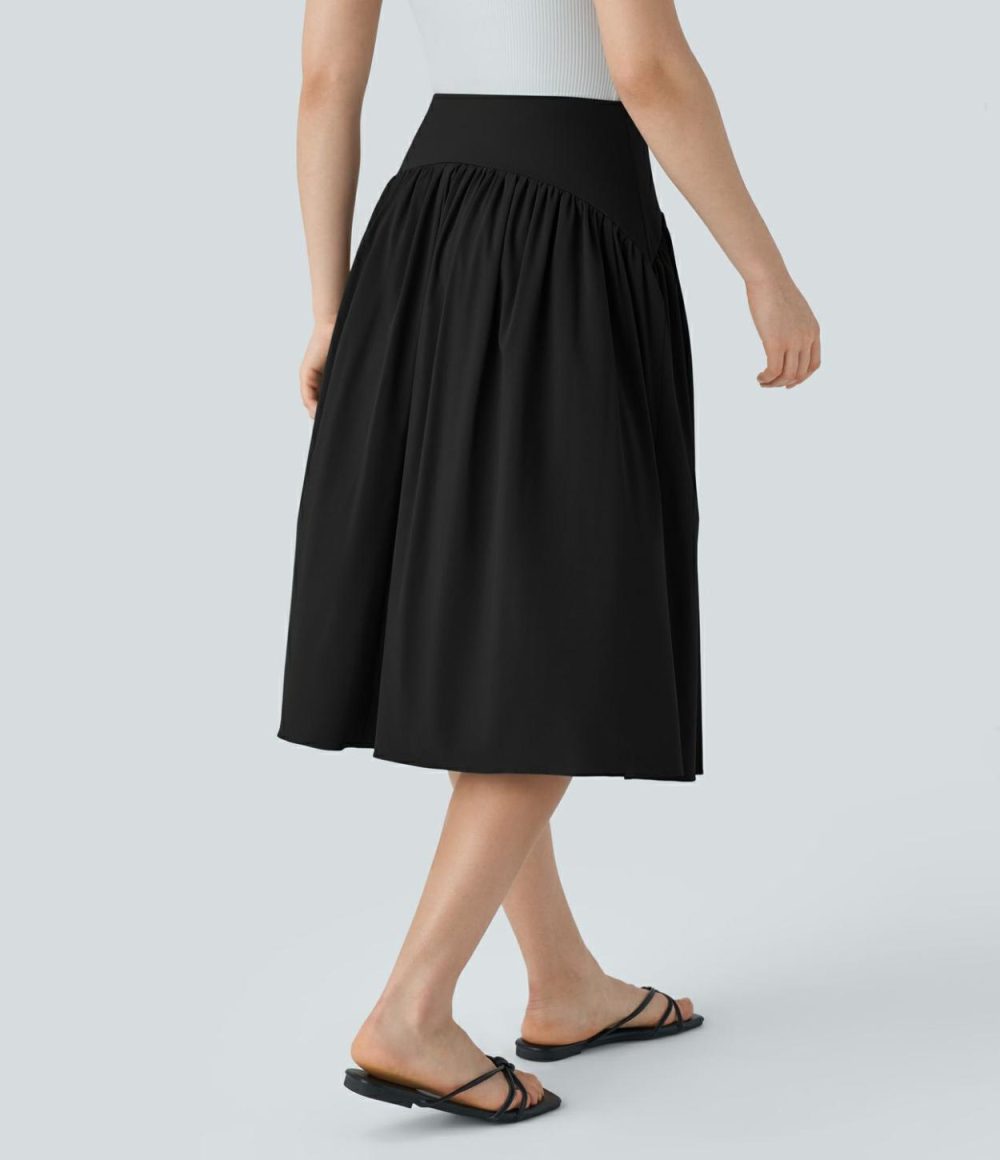 Breezeful™ High Waisted Plicated Split Flowy Quick Dry Midi Resort Skirt  | Womens  Flowy Skirts Clothing Flowy Skirts