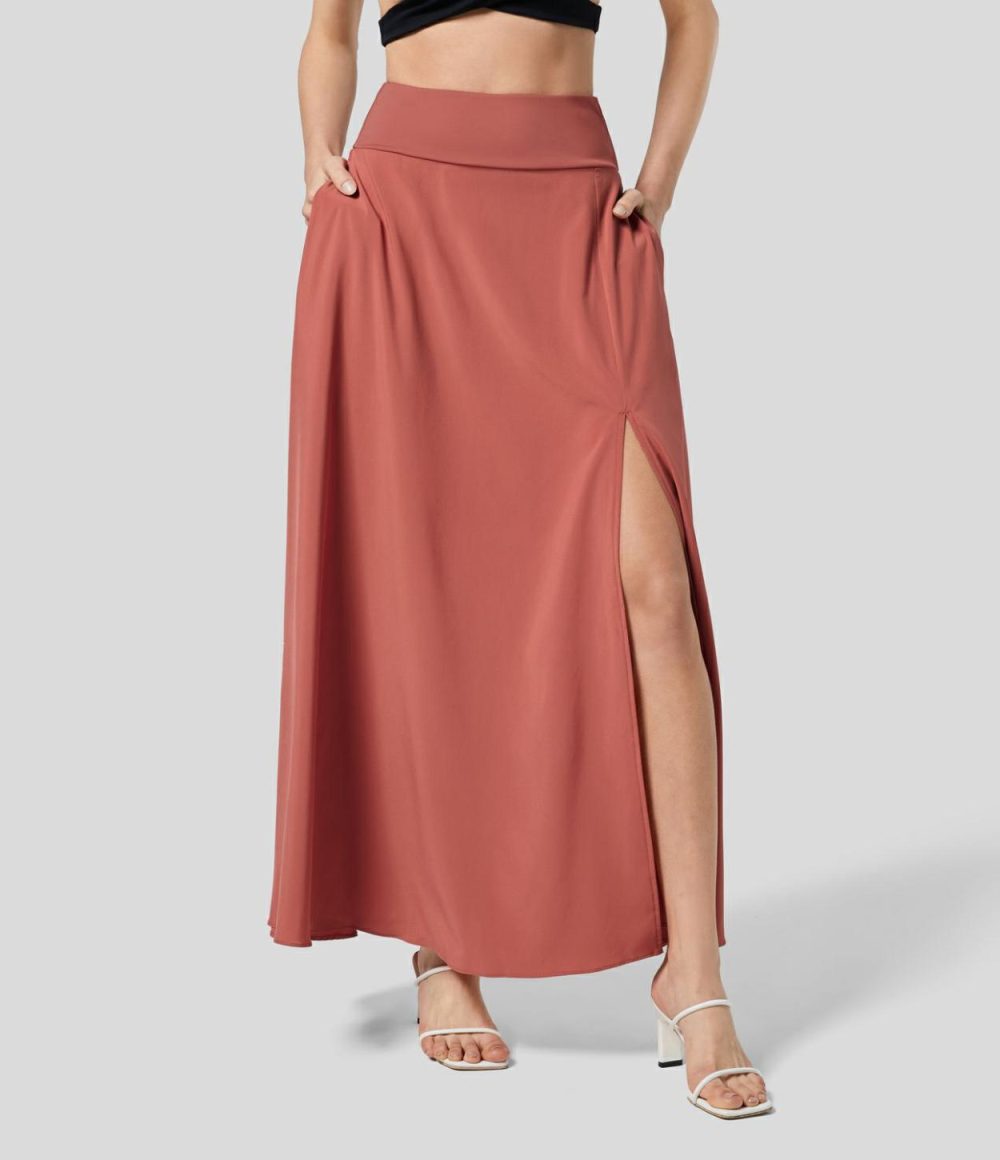 Breezeful™ High Waisted Side Pocket 2-in-1 Split Flowy Quick Dry Casual Maxi Skirt  | Womens  2-in-1 Skorts 2-in-1 Skorts 2-in-1 Skorts