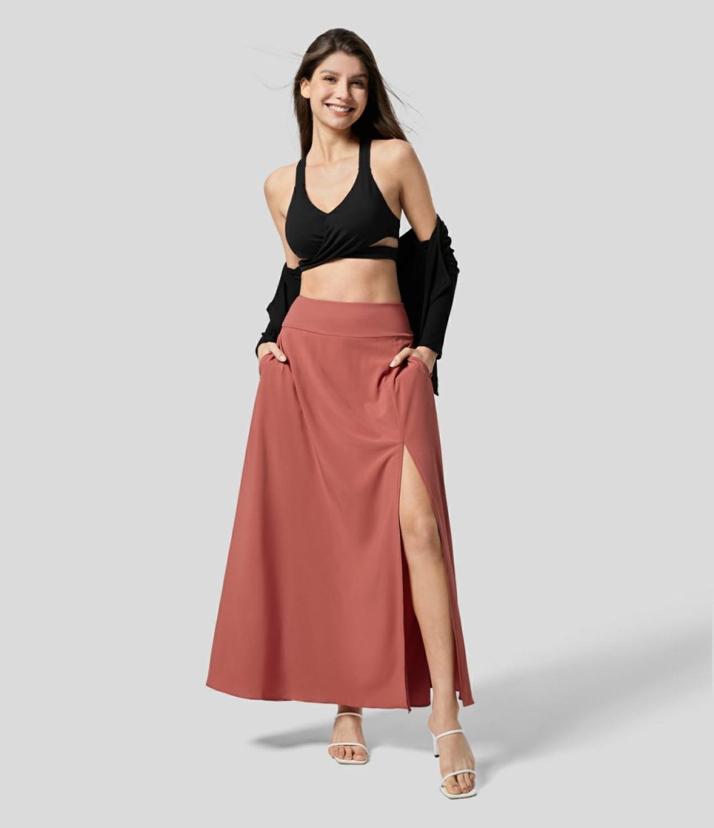 Breezeful™ High Waisted Side Pocket 2-in-1 Split Flowy Quick Dry Casual Maxi Skirt  | Womens  2-in-1 Skorts 2-in-1 Skorts 2-in-1 Skorts