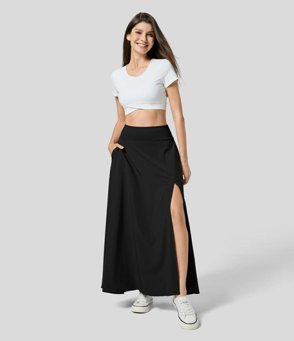 Breezeful™ High Waisted Side Pocket 2-in-1 Split Flowy Quick Dry Casual Maxi Skirt  | Womens  2-in-1 Skorts 2-in-1 Skorts 2-in-1 Skorts