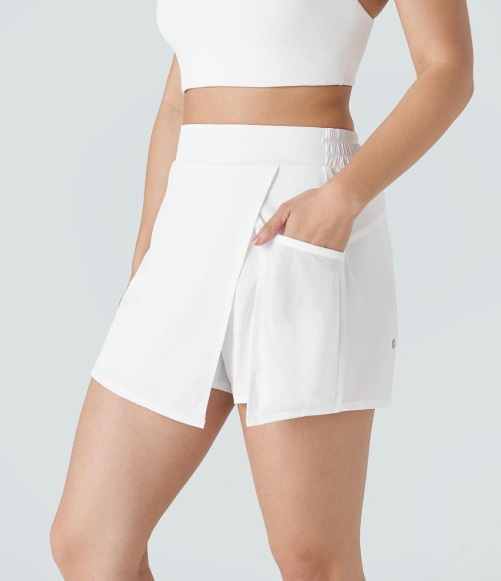 Breezeful™ High Waisted Split Contrast Mesh Pocket Mini A Line Quick Dry Tennis Skorts  | Womens  Mini Skirts Clothing Mini Skirts