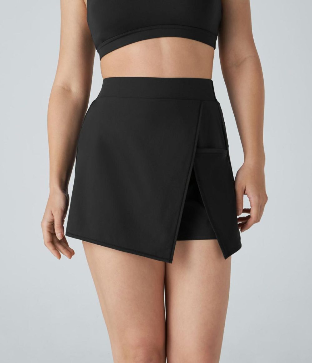 Breezeful™ High Waisted Split Contrast Mesh Pocket Mini A Line Quick Dry Tennis Skorts  | Womens  Mini Skirts Clothing Mini Skirts