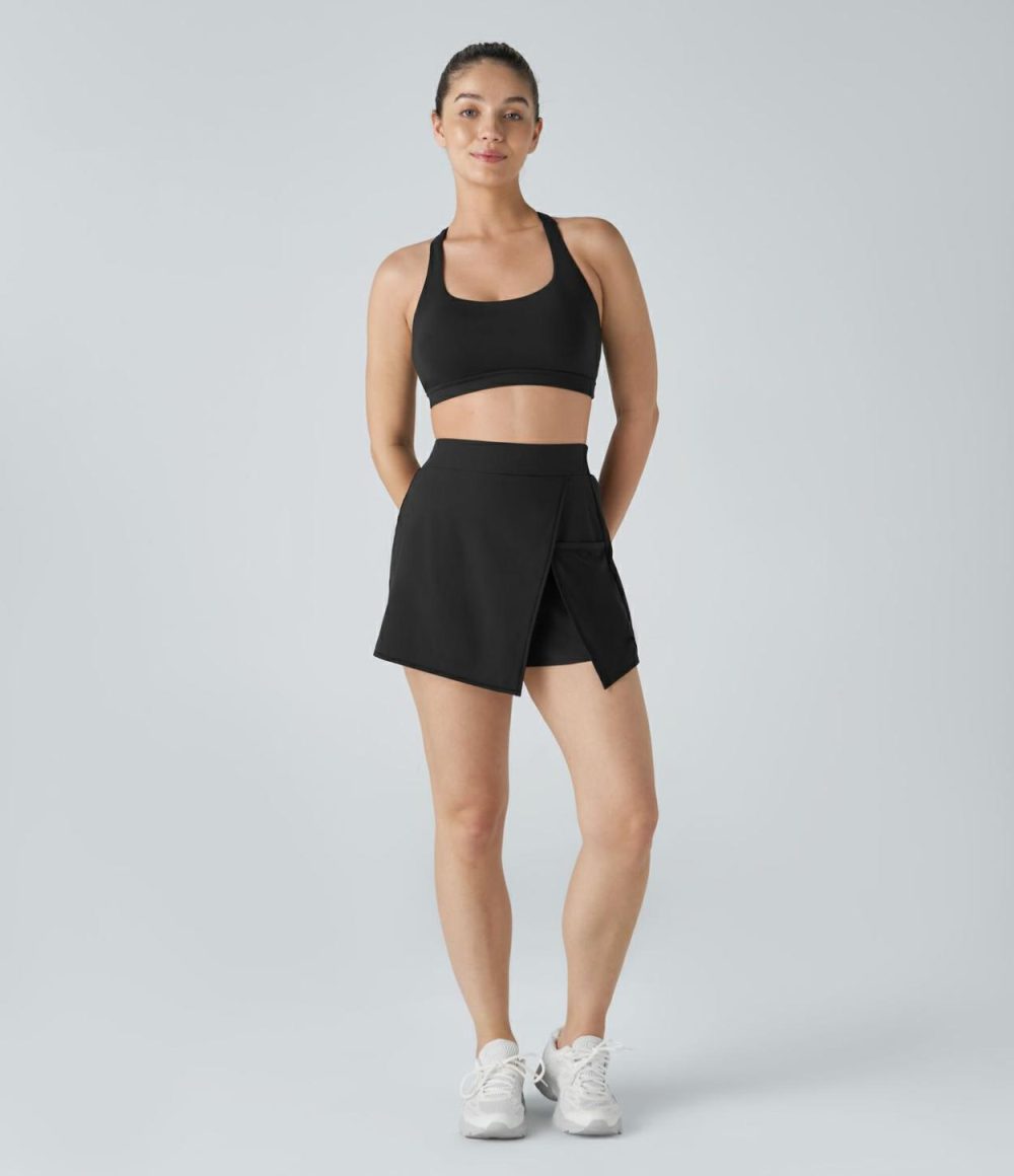 Breezeful™ High Waisted Split Contrast Mesh Pocket Mini A Line Quick Dry Tennis Skorts  | Womens  Mini Skirts Clothing Mini Skirts