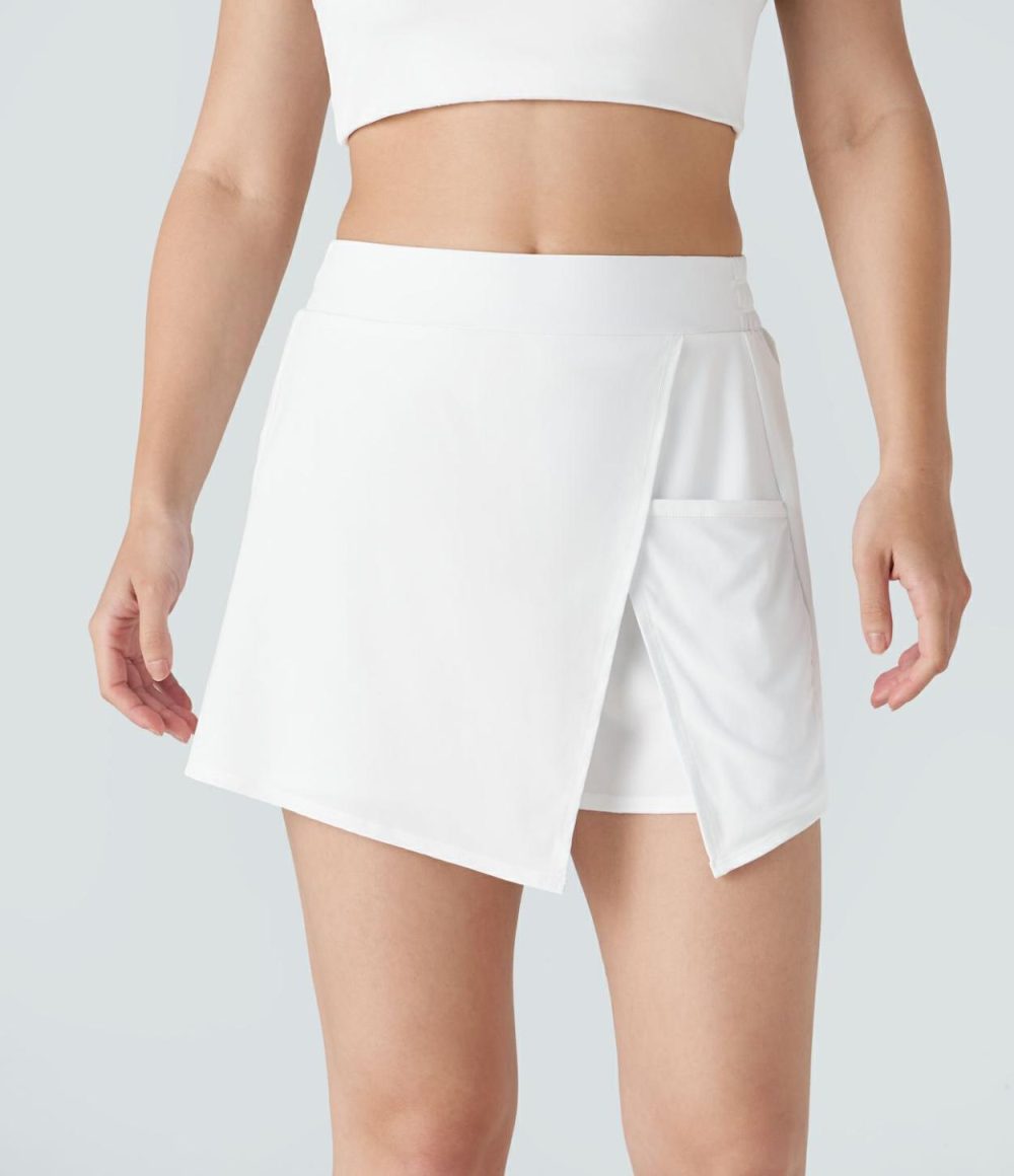 Breezeful™ High Waisted Split Contrast Mesh Pocket Mini A Line Quick Dry Tennis Skorts  | Womens  Mini Skirts Clothing Mini Skirts