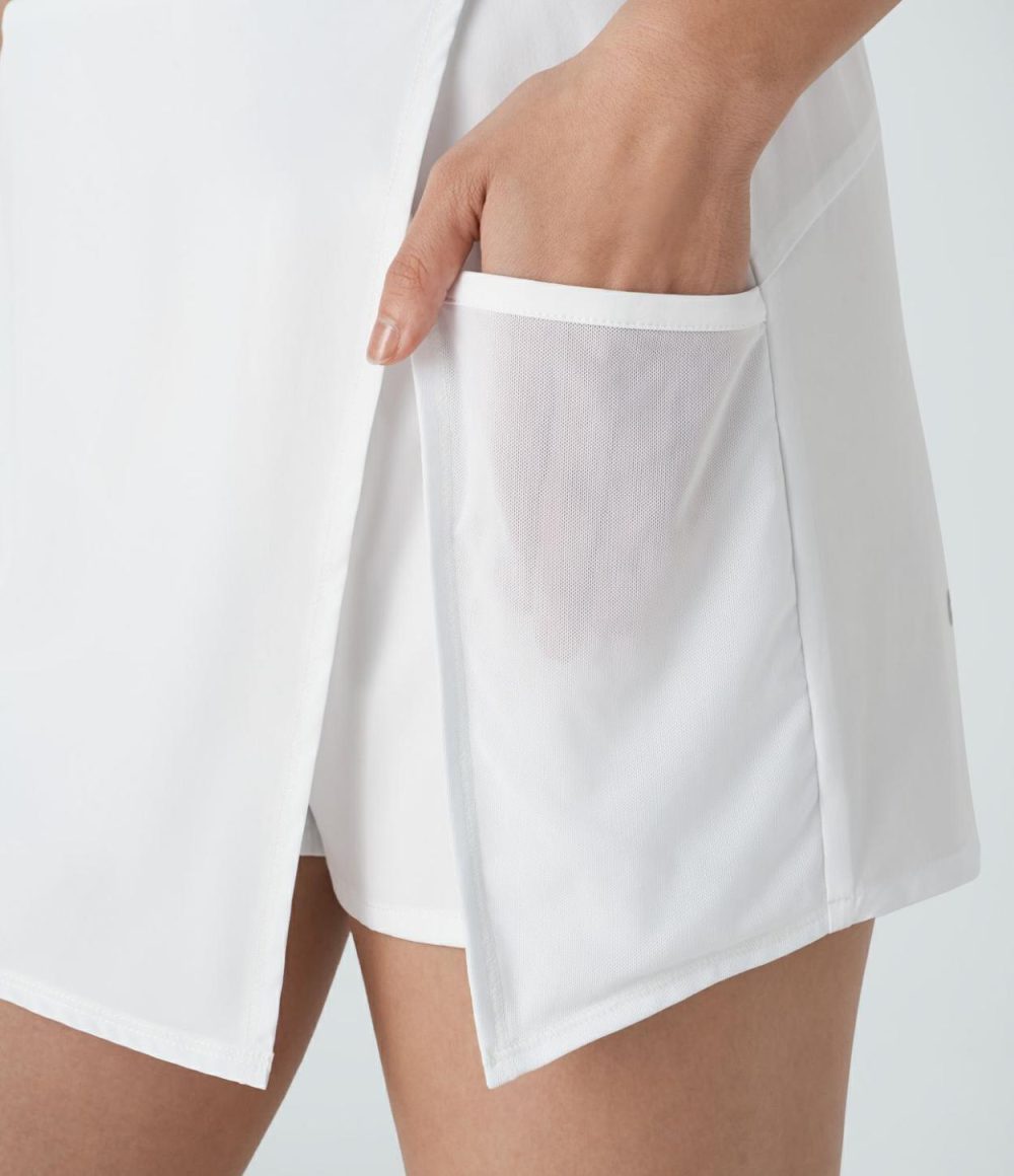 Breezeful™ High Waisted Split Contrast Mesh Pocket Mini A Line Quick Dry Tennis Skorts  | Womens  Mini Skirts Clothing Mini Skirts