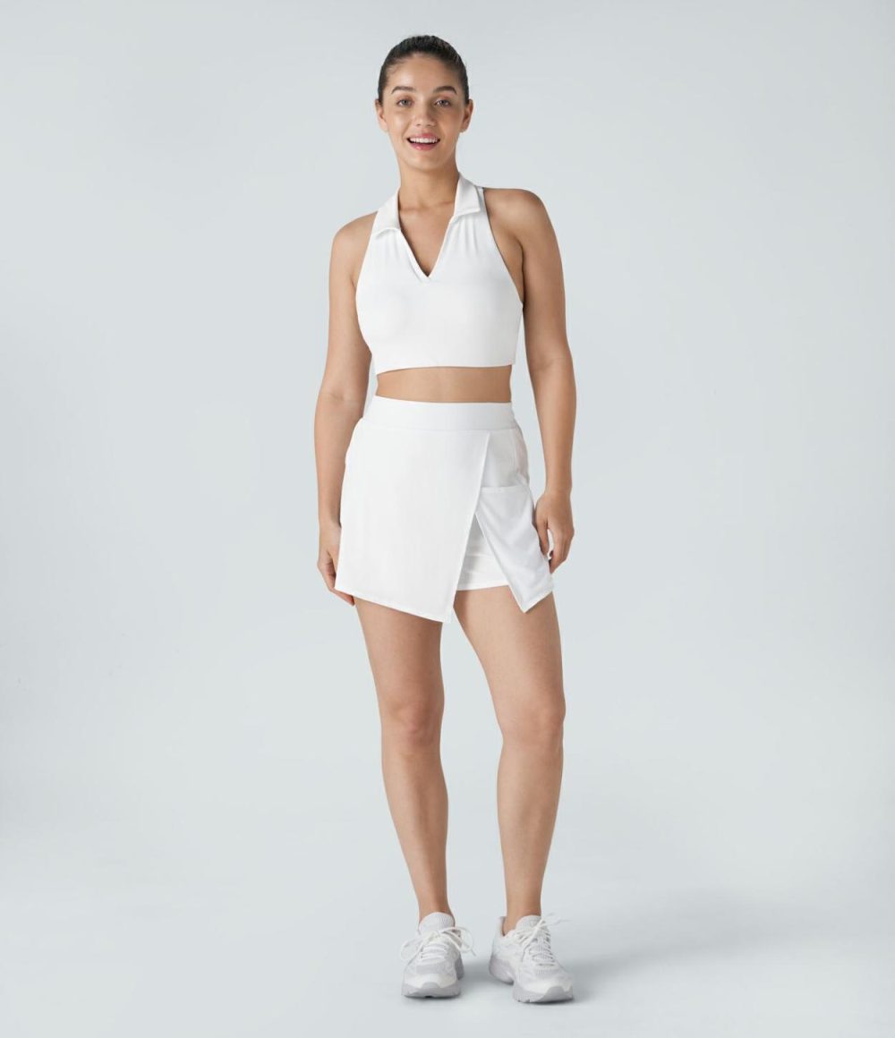 Breezeful™ High Waisted Split Contrast Mesh Pocket Mini A Line Quick Dry Tennis Skorts  | Womens  Mini Skirts Clothing Mini Skirts