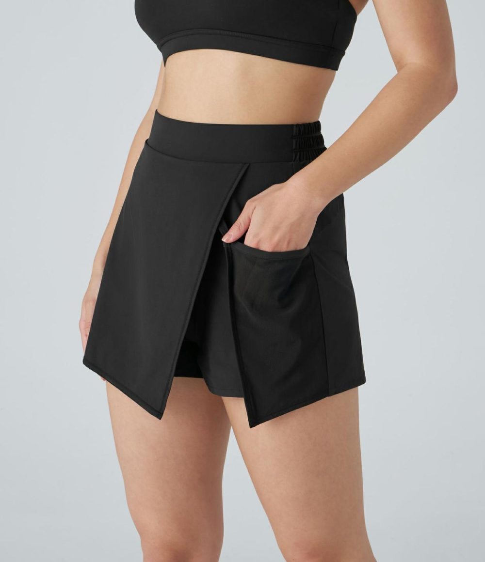 Breezeful™ High Waisted Split Contrast Mesh Pocket Mini A Line Quick Dry Tennis Skorts  | Womens  Mini Skirts Clothing Mini Skirts