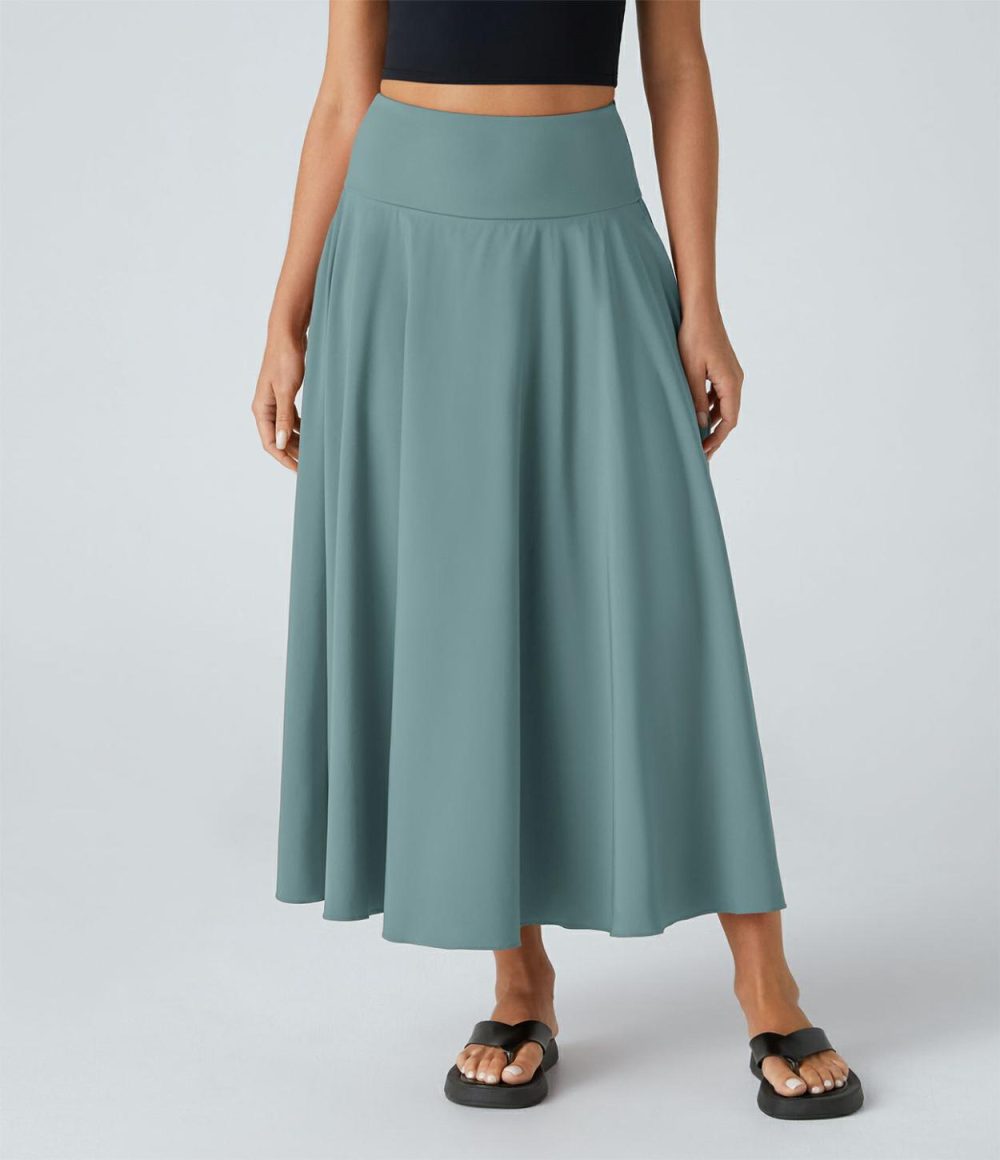 Breezeful™ High Waisted Tie Back Side Pocket 2-in-1 Flowy Quick Dry Midi Casual Skirt  | Womens  2-in-1 Skorts 2-in-1 Skorts 2-in-1 Skorts