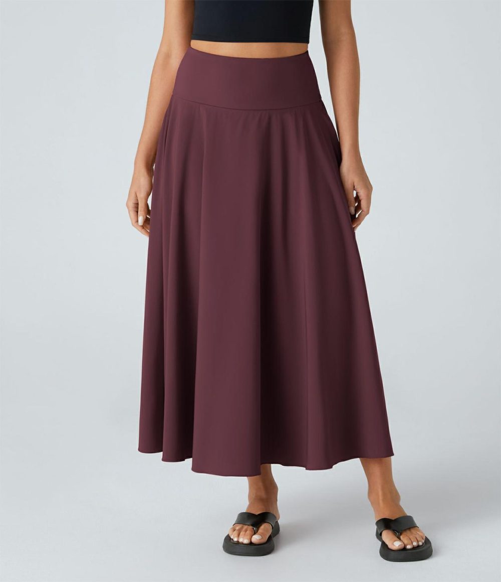 Breezeful™ High Waisted Tie Back Side Pocket 2-in-1 Flowy Quick Dry Midi Casual Skirt  | Womens  2-in-1 Skorts 2-in-1 Skorts 2-in-1 Skorts