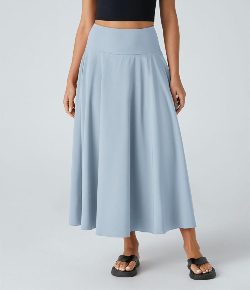 Breezeful™ High Waisted Tie Back Side Pocket 2-in-1 Flowy Quick Dry Midi Casual Skirt  | Womens  2-in-1 Skorts 2-in-1 Skorts 2-in-1 Skorts