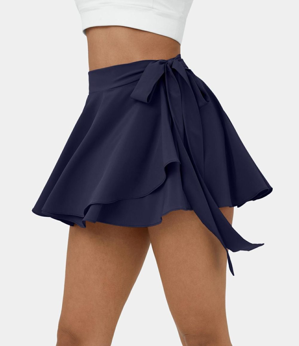 Breezeful™ High Waisted Tie Side 2-in-1 Side Pocket Flowy Micro Mini Flare Quick Dry Casual Skirt  | Womens  Mini Skirts Clothing Mineral Blue/Flame Red/Black Diamond Blue/Deep Crimson/Sequoia/Black/Ghost Gray/Peach Melba/Thin Ice Blue