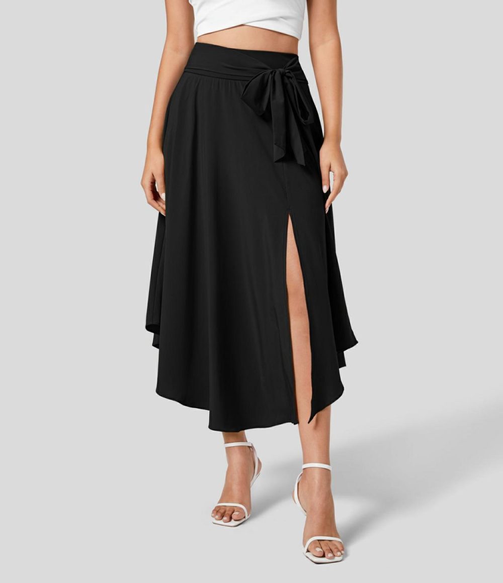 Breezeful™ High Waisted Tie Side Split 2-in-1 Curved Hem Flowy Quick Dry Midi Casual Skirt  | Womens  2-in-1 Skorts 2-in-1 Skorts 2-in-1 Skorts