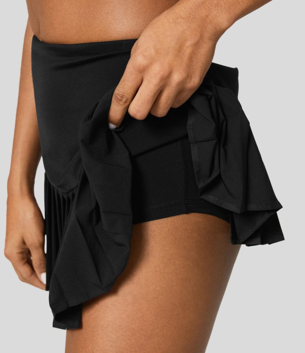 Breezeful™ Mid Rise Decorative Buckle Pleated Split 2-in-1 Quick Dry Mini Casual Skirt  | Womens  Mini Skirts Clothing Mini Skirts