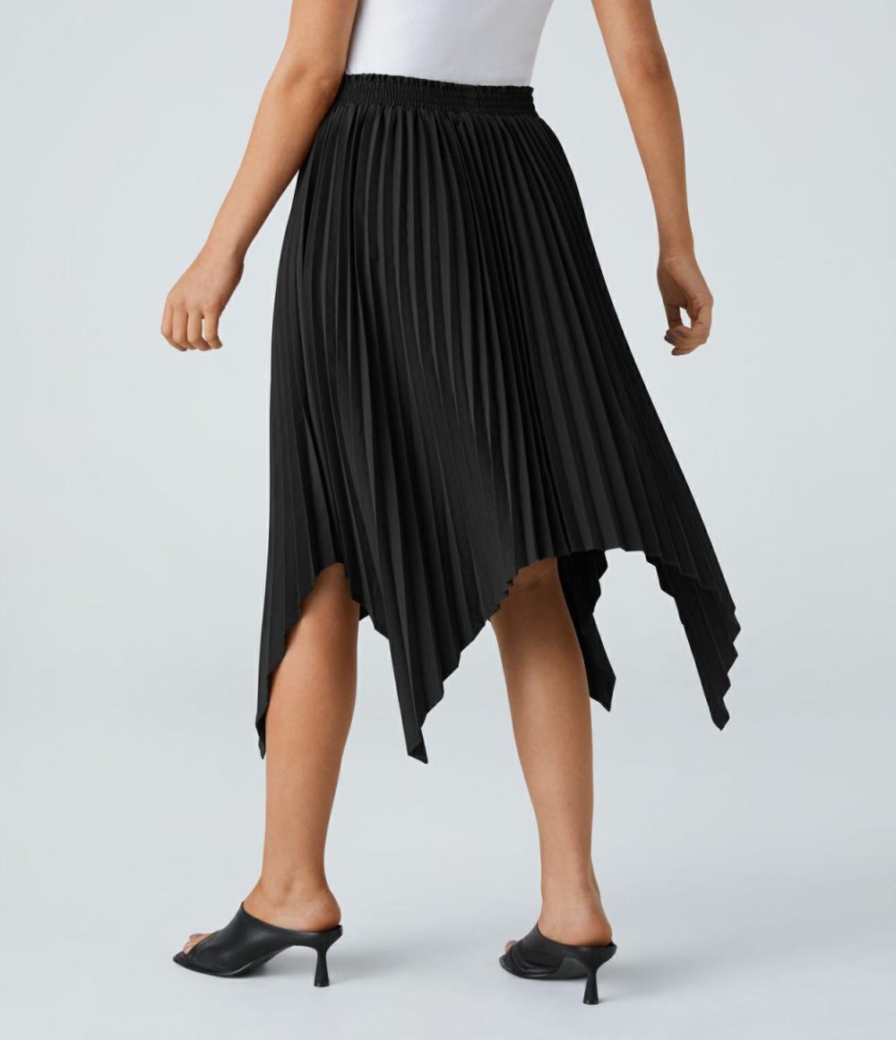 Breezeful™ Mid Rise Pleated Hanky Hem Flowy Quick Dry Midi Casual Skirt  | Womens  Flowy Skirts Clothing Black/Amaranth