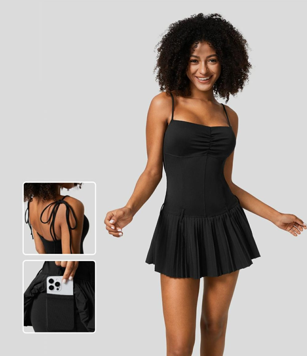 Breezeful™ Ruched Corset Backless Pleated Quick Dry Micro Mini Slip Dance Active Dress  | Womens  Active Dresses Active Dresses Active Dresses