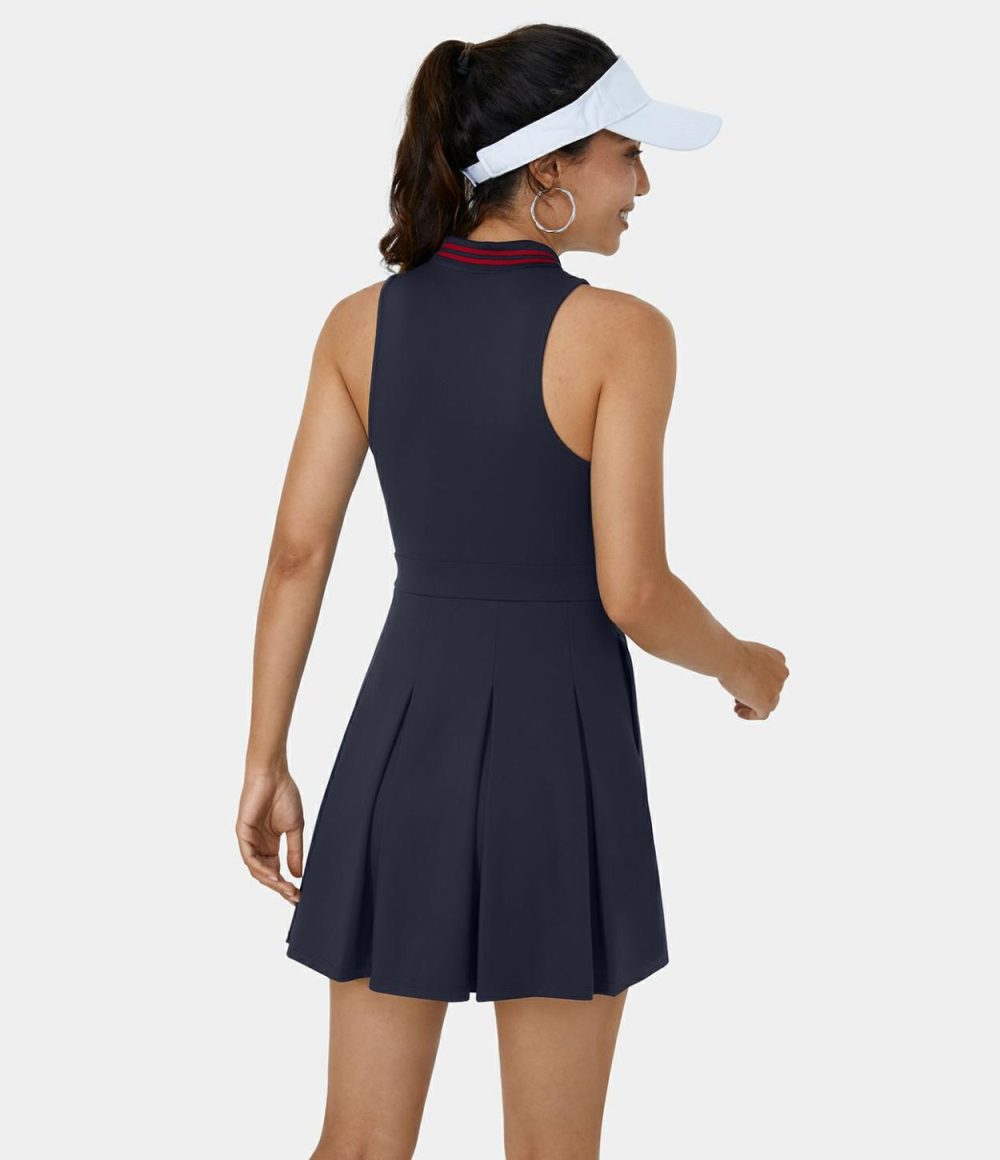 Collar Half Zip 2-Piece Pocket Pleated Golf Active Dress-Golf Tee Pocket  | Womens  Active Dresses Active Dresses Active Dresses