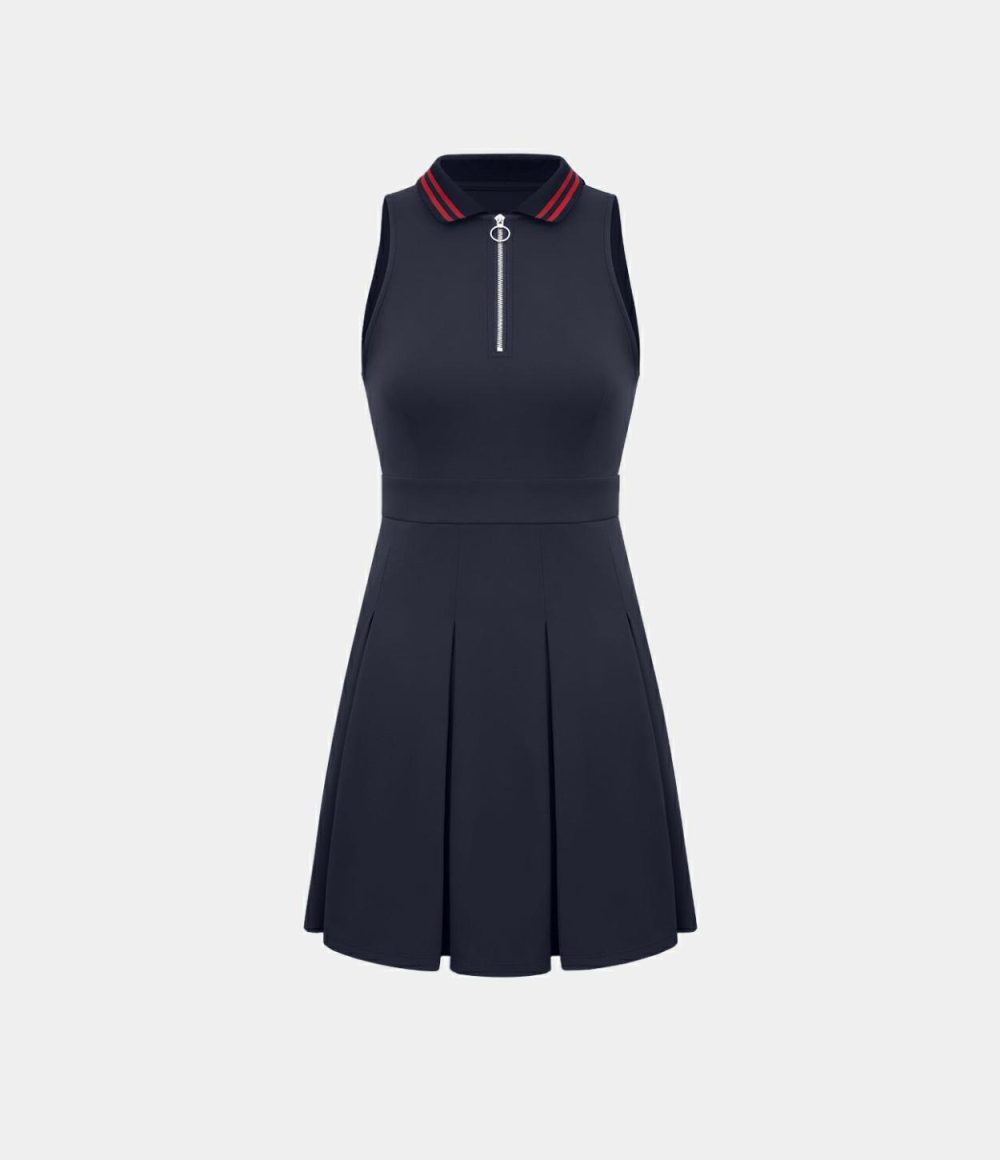 Collar Half Zip 2-Piece Pocket Pleated Golf Active Dress-Golf Tee Pocket  | Womens  Active Dresses Active Dresses Active Dresses