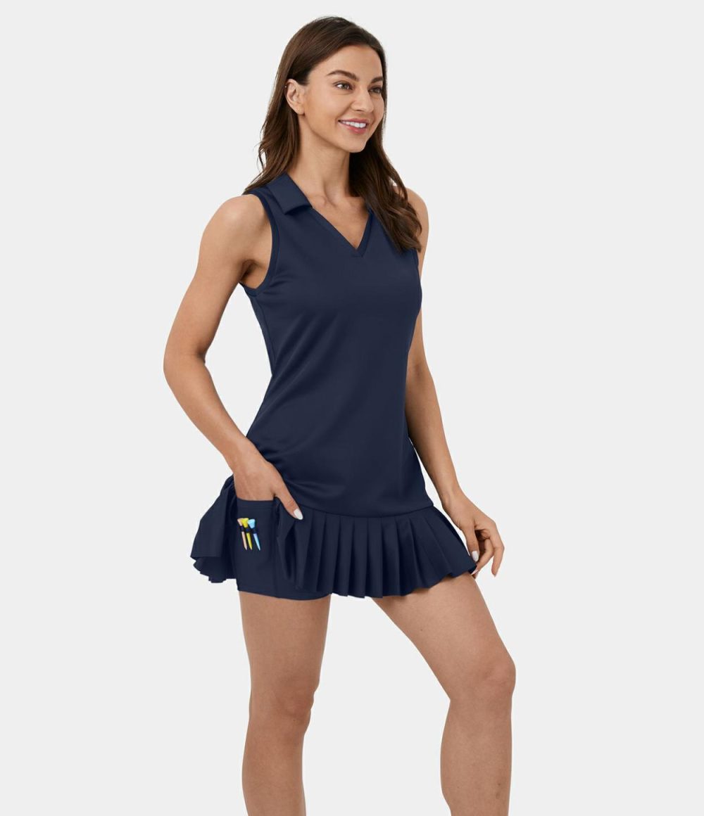 Collar Pleated Hem 2-Piece Pocket Mini Golf Active Dress-Golf Tee Pocket  | Womens  Active Dresses Active Dresses Active Dresses