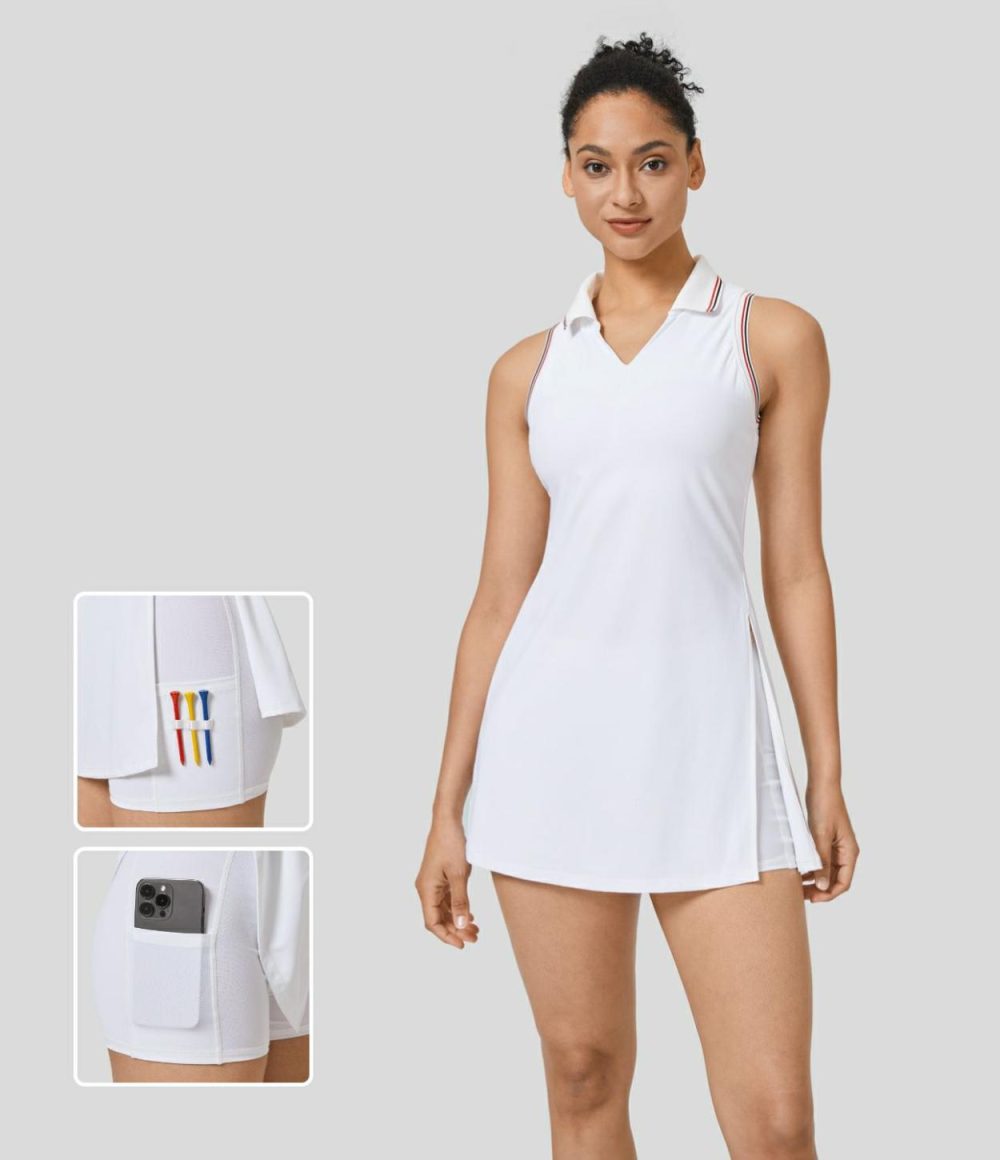 Collar Split 2-Piece Pocket Cool Touch Mini Golf Active Dress-Golf Tee Pocket  | Womens  Active Dresses Active Dresses Active Dresses