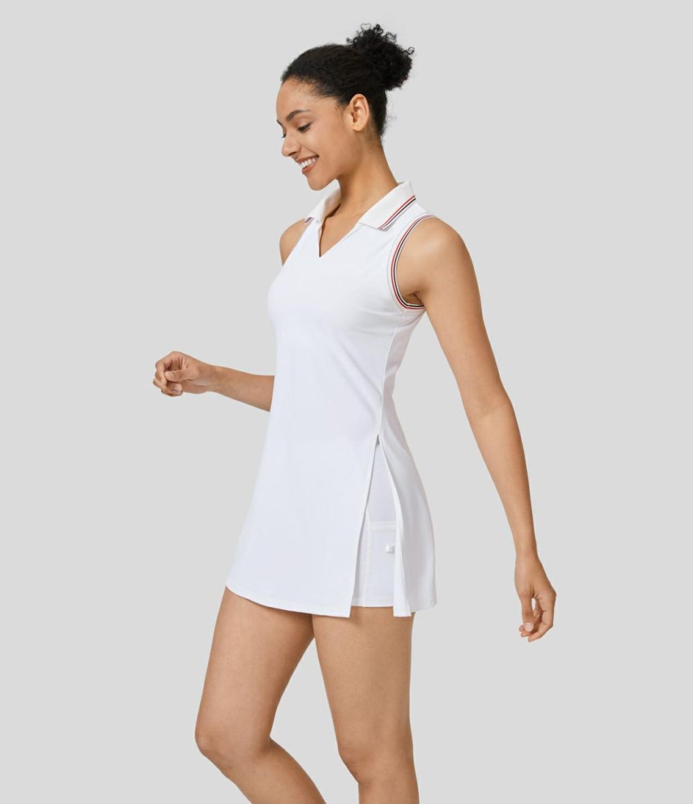 Collar Split 2-Piece Pocket Cool Touch Mini Golf Active Dress-Golf Tee Pocket  | Womens  Active Dresses Active Dresses Active Dresses