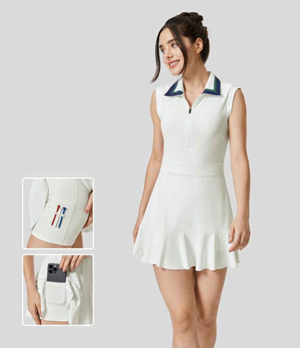 Collar Zipper 2-Piece Pocket Cool Touch Mini Golf Active Dress-Golf Tee Pocket  | Womens  Active Dresses Active Dresses Active Dresses