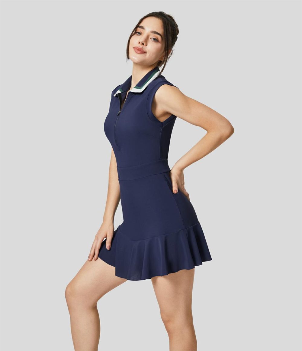 Collar Zipper 2-Piece Pocket Cool Touch Mini Golf Active Dress-Golf Tee Pocket  | Womens  Active Dresses Active Dresses Active Dresses