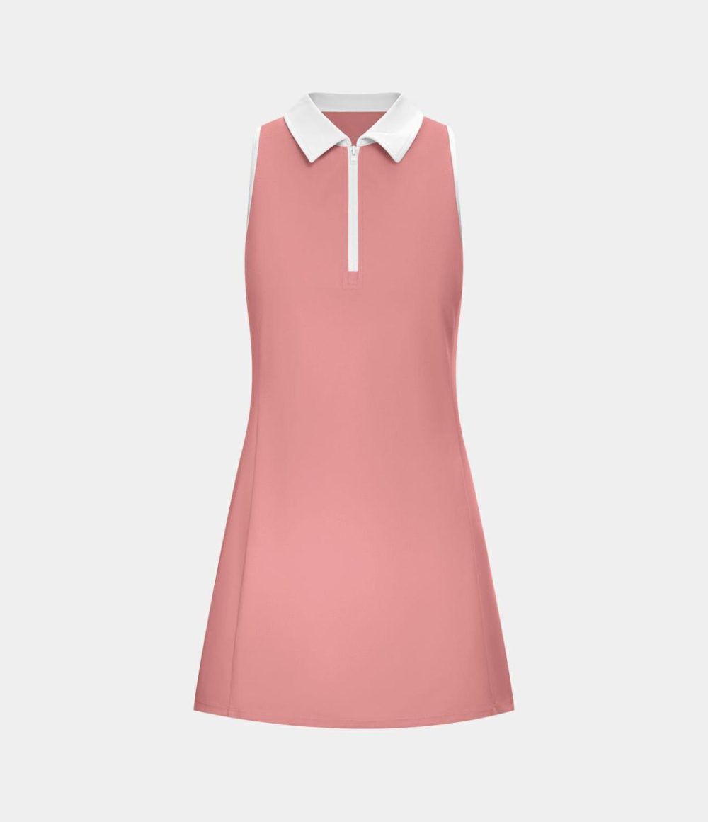 Color Block Collar Zipper Sleeveless 2-Piece Pocket Mini Golf Active Dress-Golf Tee Pocket  | Womens  Active Dresses Active Dresses Active Dresses